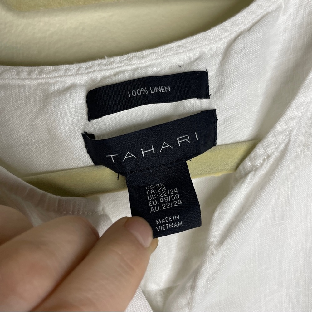 Tahari 100% Linen Women’s White Button Up Blouse Size 2X - Picture 2 of 4